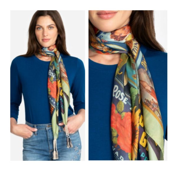 Johnny Was Accessories - New JOHNNY WAS Crate Silk Tassel Scarf Green Multicolor Colorful Print Floral